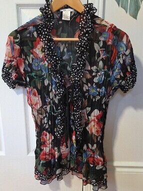 Alison Sheri -Floral Ruffle Short Sleeve Sheer Top